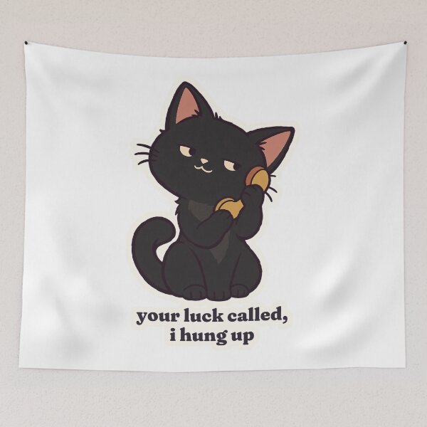 Item preview, Smug Black Cat Your Luck Called I Hung Up designed and sold by OuqCreations.