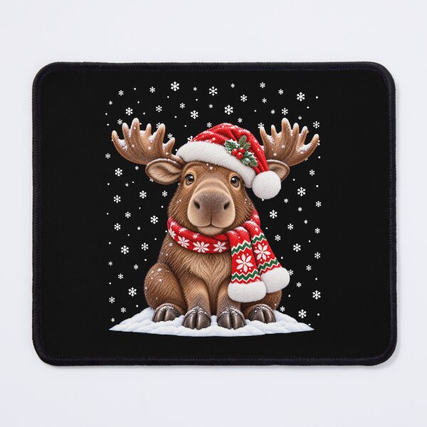 Item preview, Christmas Moose in a Festive Knit Hat and Winter Scarf designed and sold by vaylen-orbit.