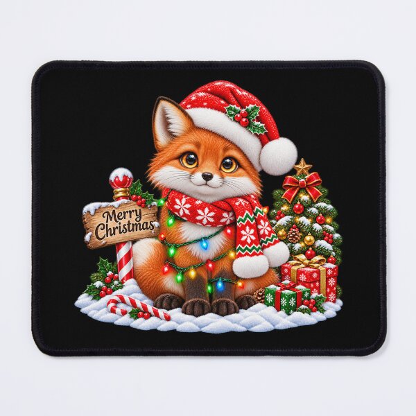 Item preview, Christmas Fox with Santa Hat and Colorful Holiday Lights designed and sold by Street-Beasts.