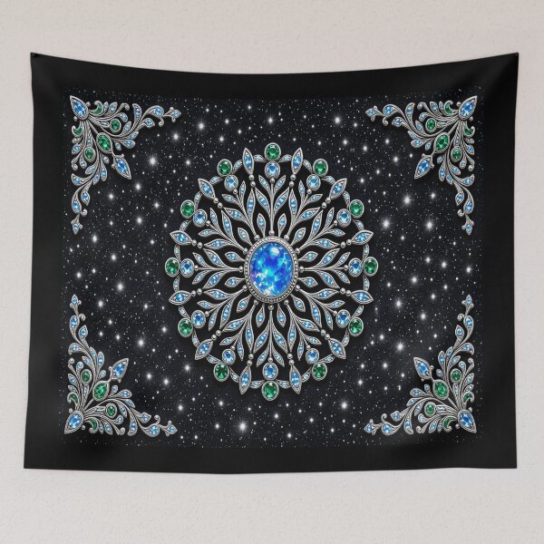 Item preview, Cosmic Silver Mandala Crystal - Starry Night Sapphire Emerald Vitray designed and sold by Breezes-of-Ida.