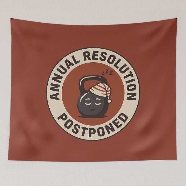 Item preview, Funny Sleeping Kettlebell Annual Resolution Postponed Badge designed and sold by DripCultureLab.