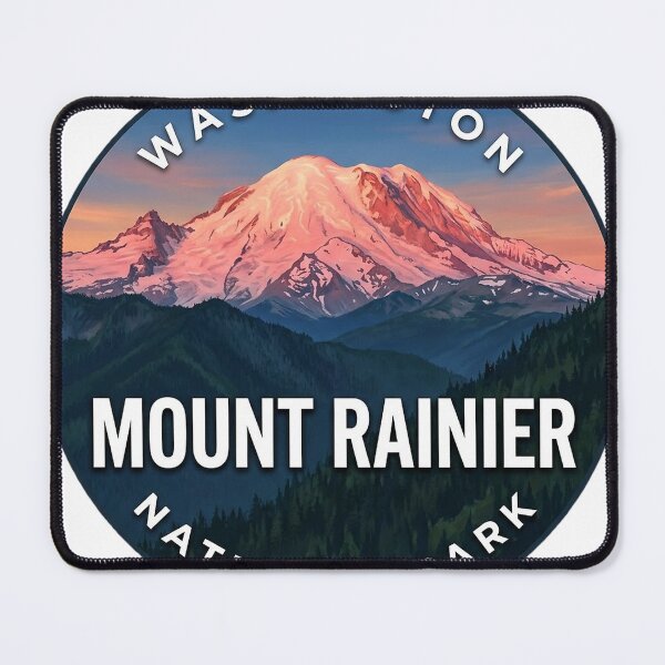 Item preview, Mount Rainier National Park Washington Alpenglow Round Badge Sticker designed and sold by DetourDgn.