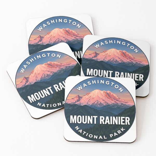 Item preview, Mount Rainier National Park Washington Alpenglow Round Badge Sticker designed and sold by DetourDgn.