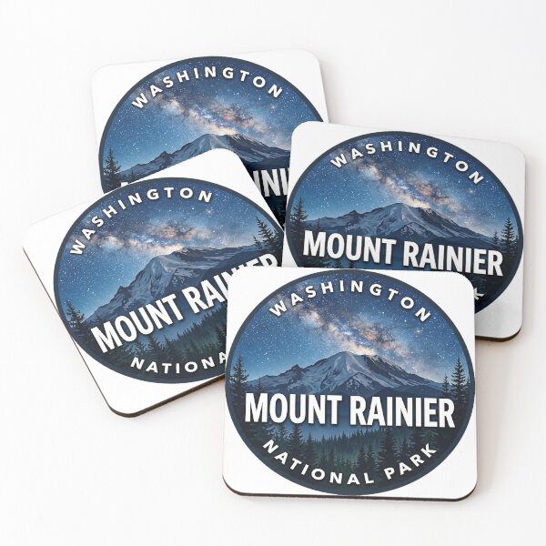 Item preview, Mount Rainier National Park Washington Starry Night Round Badge Sticker designed and sold by DetourDgn.