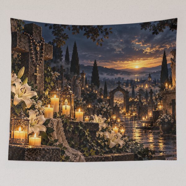 Item preview, All Souls Day – Candlelit Cemetery Catholic Remembrance Art designed and sold by DigitalChickHub.