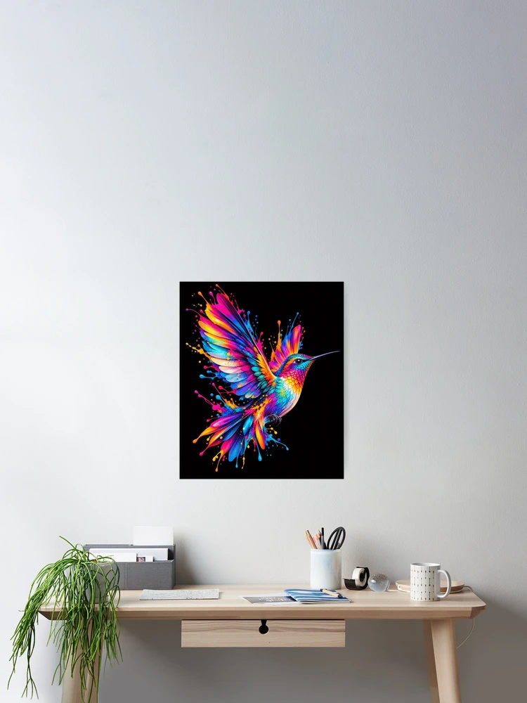 Thumbnail 2 of 3, Poster, Colorful Hummingbird in Flight designed and sold by ROUX-ART.