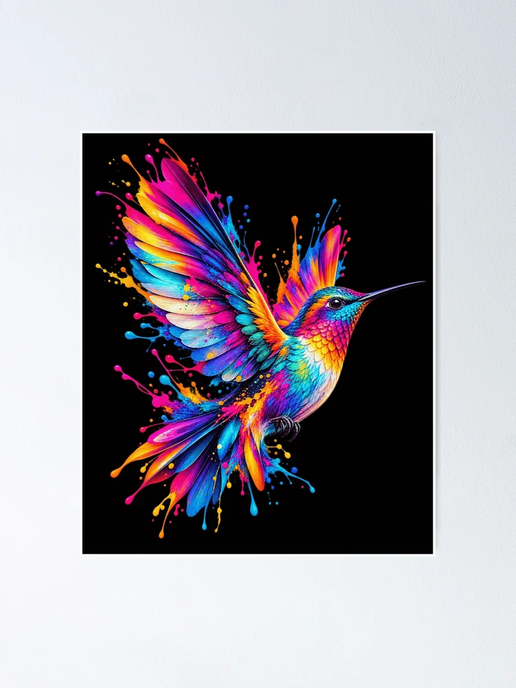 Thumbnail 1 of 3, Poster, Colorful Hummingbird in Flight designed and sold by ROUX-ART.