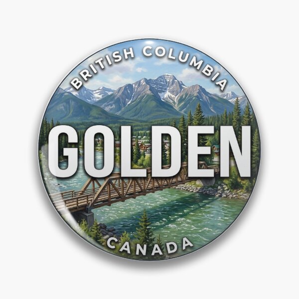 Item preview, Golden British Columbia Canada River Bridge Round Badge Sticker designed and sold by DetourDgn.