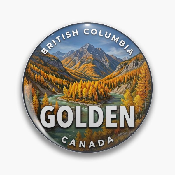 Item preview, Golden British Columbia Canada Autumn Larches Round Badge Sticker designed and sold by DetourDgn.