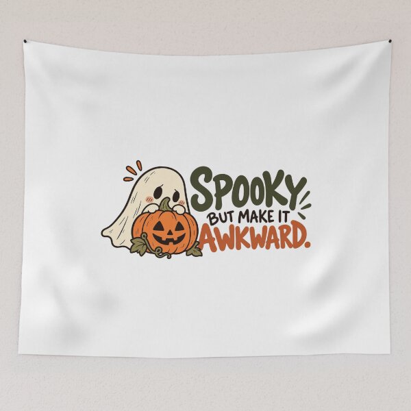 Item preview, Spooky But Make It Awkward Ghost Sticker - Shy Halloween Quote designed and sold by VYBEHAUS.