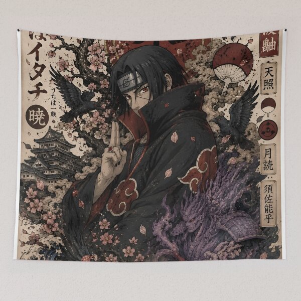 Item preview, Itachi | Dark Shinobi Warrior – Japanese Samurai Ink Art with Crows and Purple Spirit designed and sold by Dyan4.