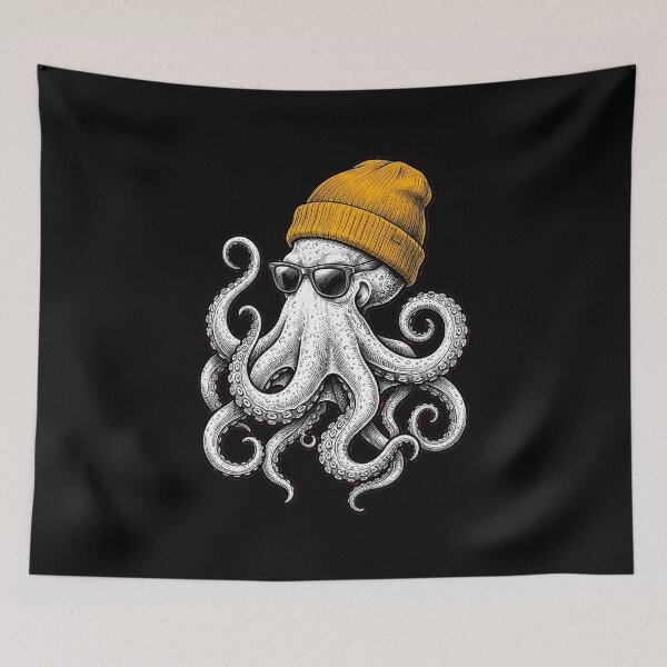 Item preview, Winter Octopus Wearing Beanie - Cute Ocean Animal Retro designed and sold by dudelinart.