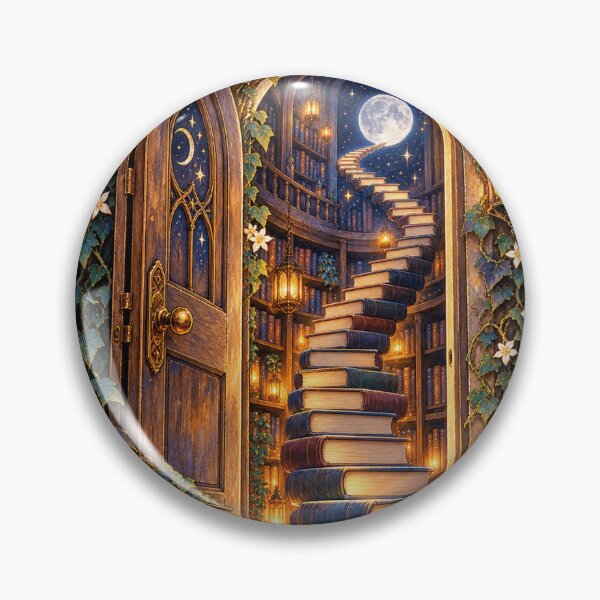 Item preview, Moonlit Library Door Watercolor Book Lover Art designed and sold by TeNovaStudio.