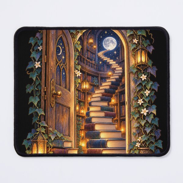 Item preview, Moonlit Library Door Watercolor Book Lover Art designed and sold by TeNovaStudio.