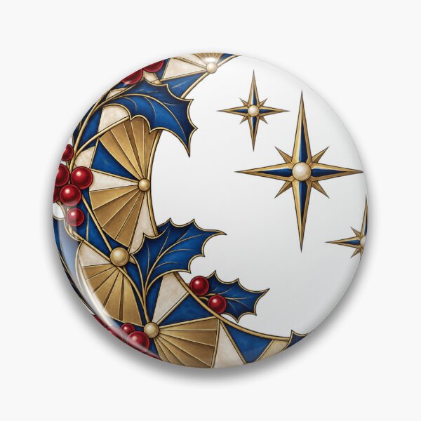 Item preview, Celestial Holly Crescent Geometric Christmas Moon Art designed and sold by TeNovaStudio.