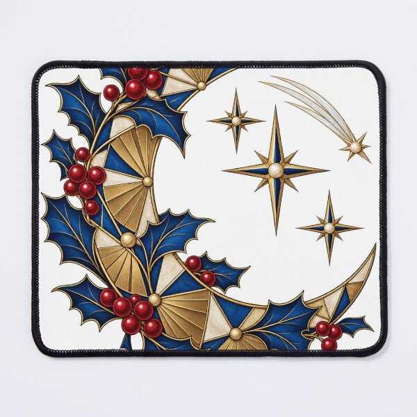 Item preview, Celestial Holly Crescent Geometric Christmas Moon Art designed and sold by TeNovaStudio.