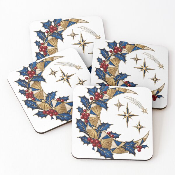Item preview, Celestial Holly Crescent Geometric Christmas Moon Art designed and sold by TeNovaStudio.