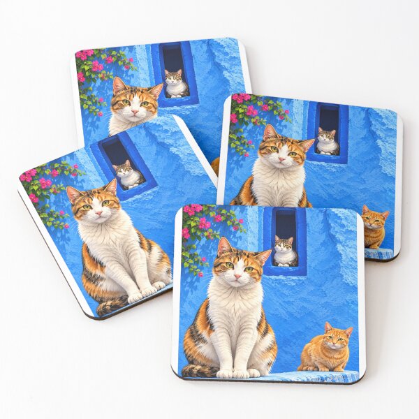 Item preview, Cats of the Blue Medina – Colorful Moroccan Wall Art designed and sold by aliyehc.