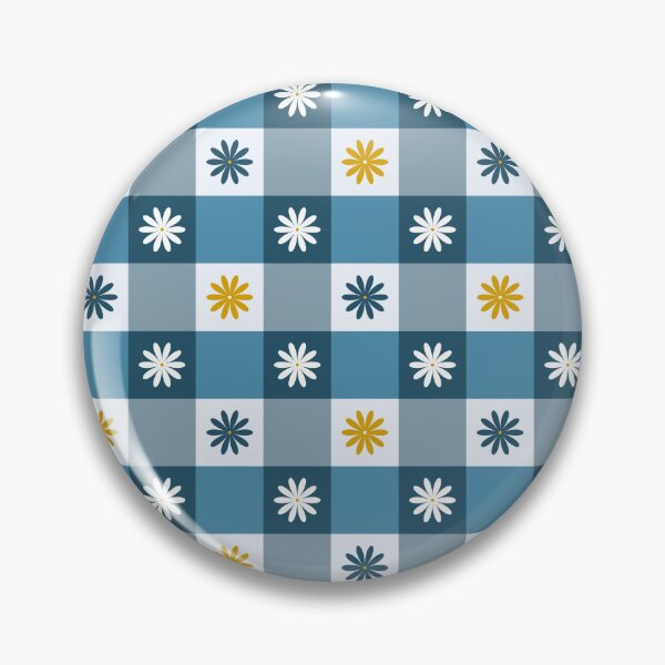 Item preview, Blue Gingham Daisy Pattern with Mustard Yellow Flowers  designed and sold by PatternXOXO.
