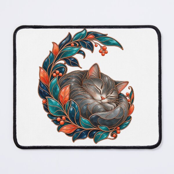 Item preview, Sleeping Cat Botanical Enamel Art designed and sold by TeNovaStudio.