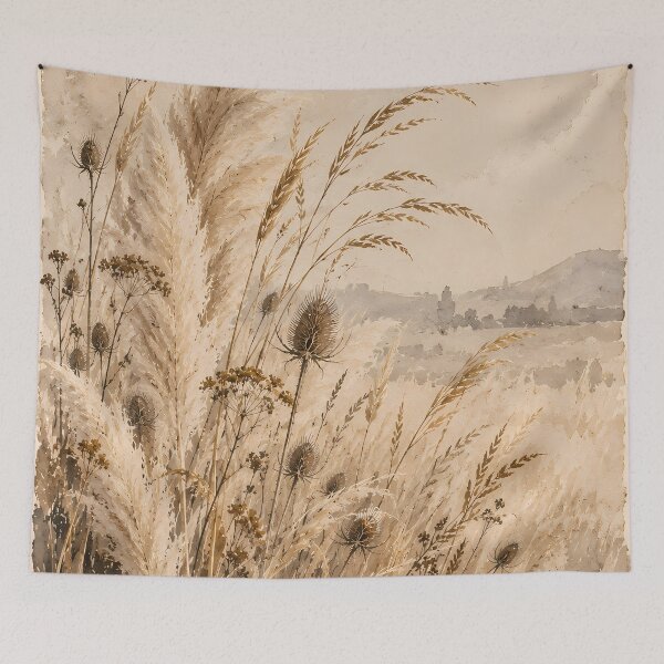 Item preview, Vintage Meadow Pampas Grass Wildflower Watercolour Landscape designed and sold by Jozefin's Studio.