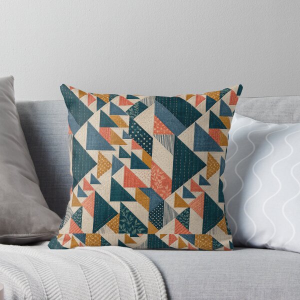 Item preview, Modern Flying Geese Quilt Patchwork – Teal Coral Geometric Design designed and sold by astersgraphics.