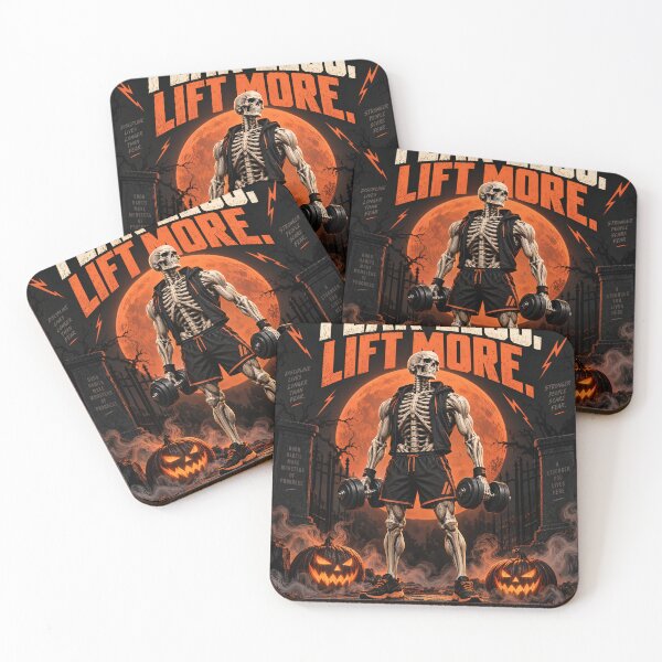 Item preview, Fear Less Lift More Muscular Skeleton Gym Halloween Poster designed and sold by YasminTaha.