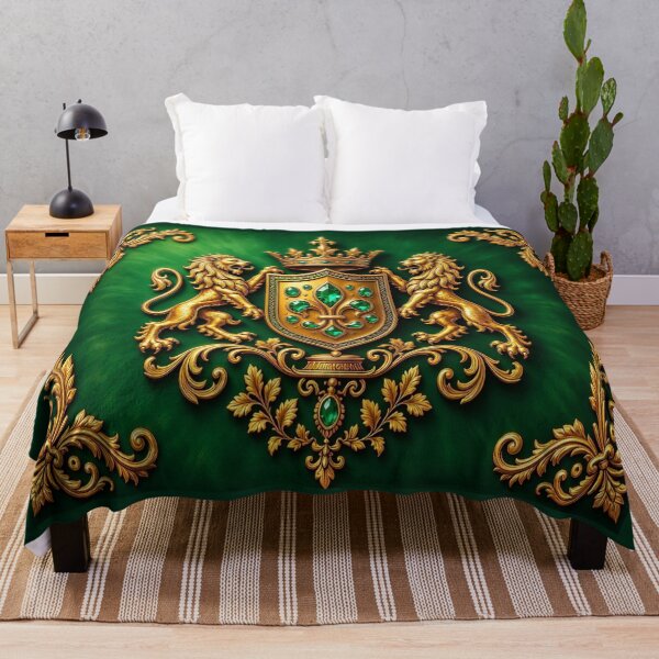 Item preview, Royal Lion Coat of Arms - Baroque Gold Emerald Kingcore Crest designed and sold by Breezes-of-Ida.