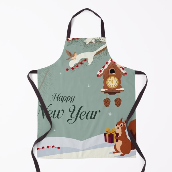 Item preview, Vintage Woodland New Year Greeting Card with Cuckoo Clock, Squirrel, Birds and Snowy Forest designed and sold by DesignbyAnnaM.