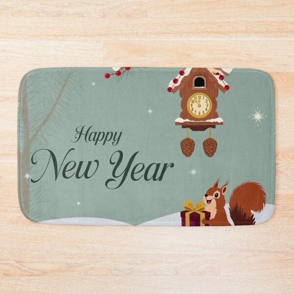 Item preview, Vintage Woodland New Year Greeting Card with Cuckoo Clock, Squirrel, Birds and Snowy Forest designed and sold by DesignbyAnnaM.
