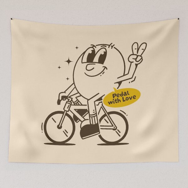 Item preview, Retro Cartoon Character on Bicycle 'Pedal with Love' - Vintage Mascot Design designed and sold by adipra.