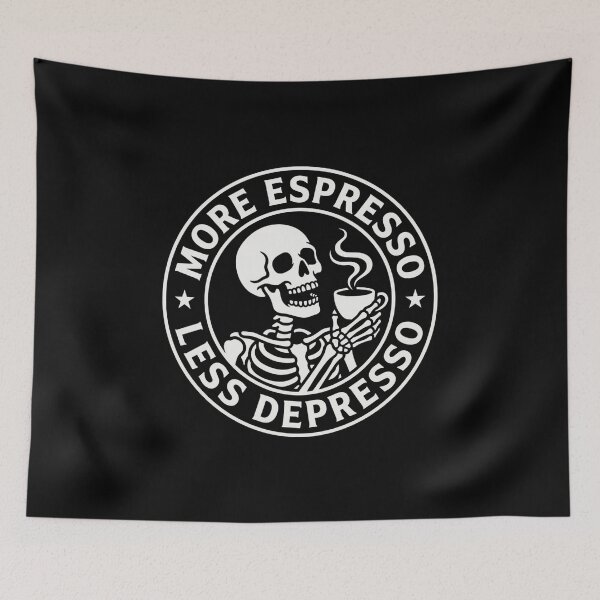 Item preview, More Espresso Less Depresso Funny Skeleton Coffee Lover Gothic designed and sold by YOUNG DREAM STORE.