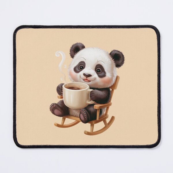 Item preview, A cute baby panda with a round head, big dark eyes, and a small smiling mouth, sitting relaxed in a small classic wooden rocking chair designed and sold by 123ks.