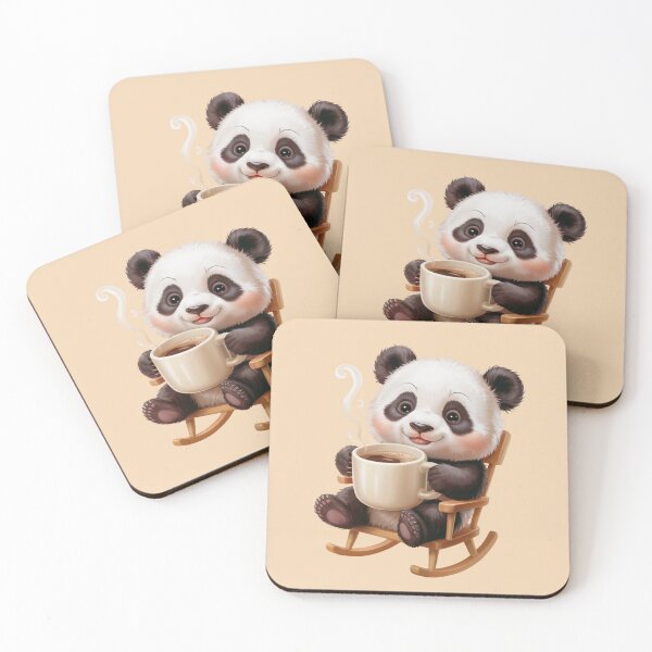 Item preview, A cute baby panda with a round head, big dark eyes, and a small smiling mouth, sitting relaxed in a small classic wooden rocking chair designed and sold by 123ks.