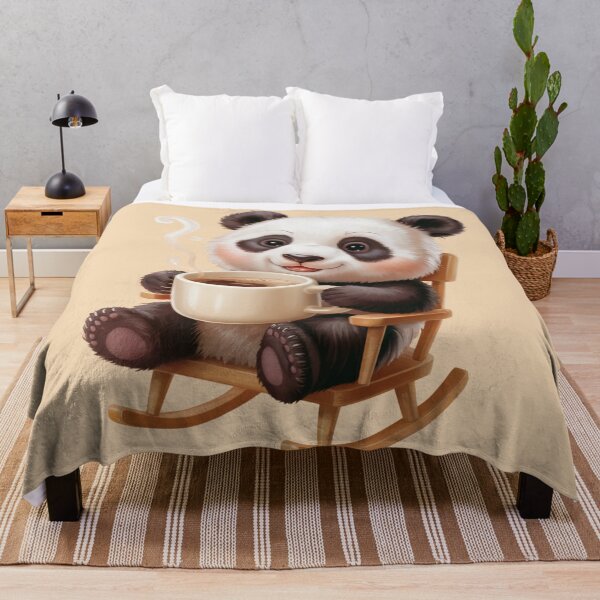 Item preview, A cute baby panda with a round head, big dark eyes, and a small smiling mouth, sitting relaxed in a small classic wooden rocking chair designed and sold by 123ks.