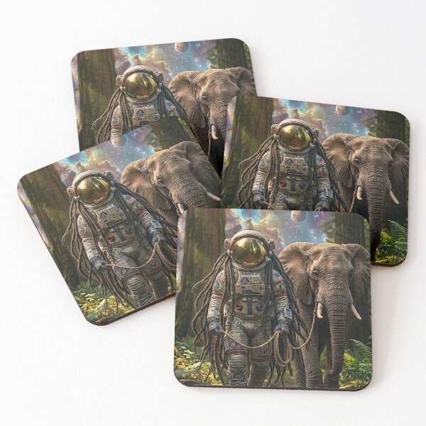 Item preview, Dreadlock Astronaut Walking Elephant  in Cosmic Forest designed and sold by Rain-Road.