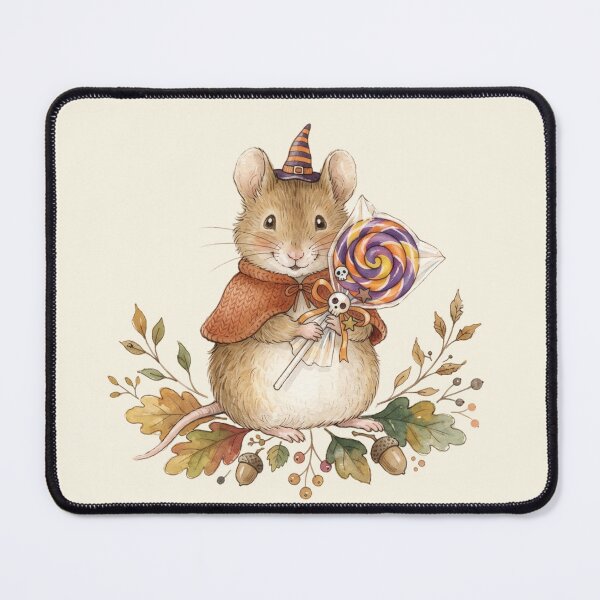 Item preview, Cute Field Mouse Holding Halloween Candy Watercolor Art designed and sold by Pasteltone.