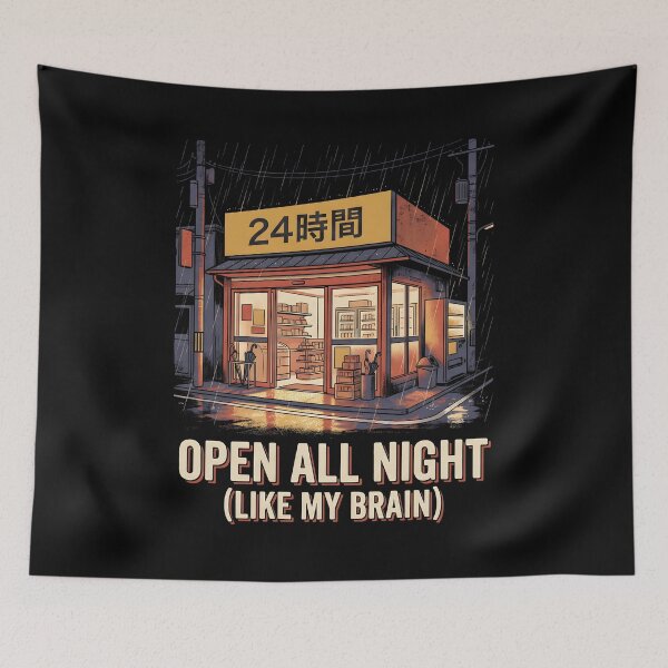 Item preview, Japanese Convenience Store Night - Open All Night Like My Brain designed and sold by Gentle Glitch.