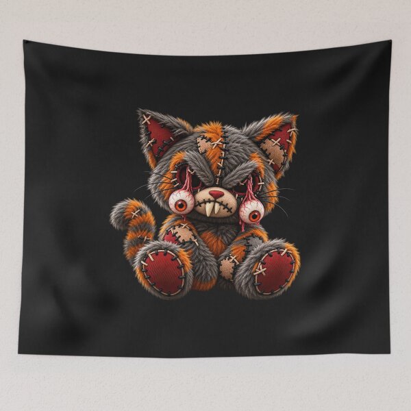 Item preview, Stitched to Scare – Creepy Halloween Plush Cat with Dangling Eyeballs designed and sold by Les-Ink-Studio.