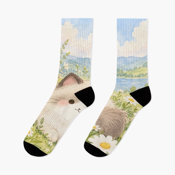 Item preview, Ragdoll Cat Resting in a Daisy Meadow Beside a Blue Lake designed and sold by AshiraCreations.