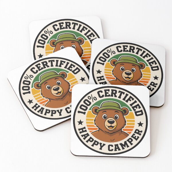 Item preview, 100% Certified Happy Camper Funny Retro Bear Badge Design designed and sold by JPees.