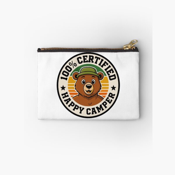 Item preview, 100% Certified Happy Camper Funny Retro Bear Badge Design designed and sold by JPees.