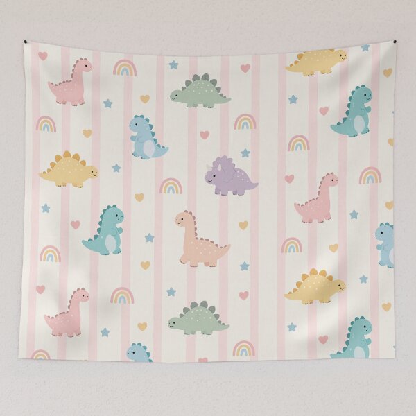 Item preview, Pastel Dinosaur Rainbow Pink Stripe Pattern designed and sold by Luv4tete.