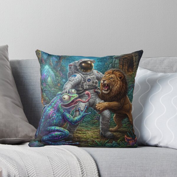 Item preview, Cosmic Jungle Encounter: Astronaut, Giant Frog, and Lion designed and sold by Rain-Road.