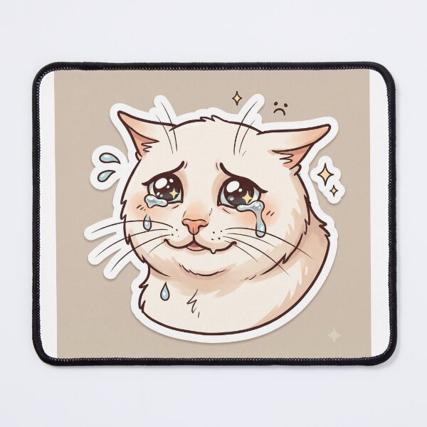 Item preview, Kawaii Crying Cat Meme Hand-Drawn Illustration designed and sold by ArtAstonishing.