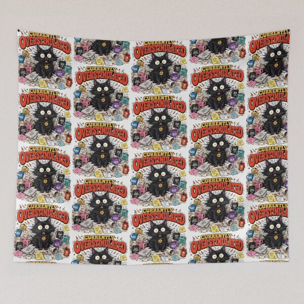 Item preview, Funny Overstimulated Black Cat Caffeine Chaotic Energy Mental Health designed and sold by CoolCrazyChaos.