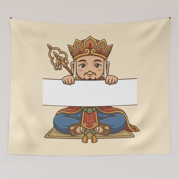 Item preview, Cute Meditating Tang Sanzang Holding Blank Sign - Journey to the West Monk designed and sold by PetalsPaws.