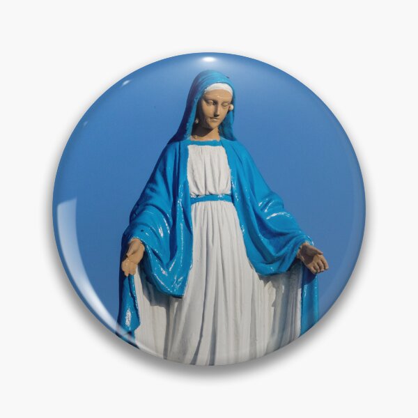 Item preview, Statue of the Virgin Mary in Blue Robe at Outdoor Shrine Against Clear Sky designed and sold by Nmallia.