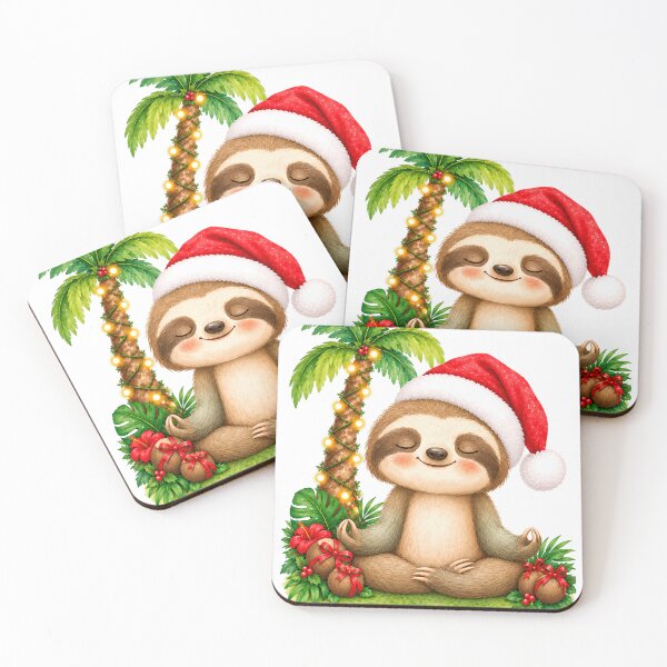 Item preview, Christmas Yoga Sloth – Peaceful Santa Hat Meditation designed and sold by YogiAnimalArt.