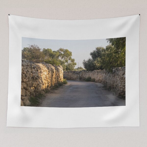 Item preview, Sunlit Country Lane With Traditional Dry Stone Walls and Olive Trees in Rural Landscape designed and sold by Nmallia.